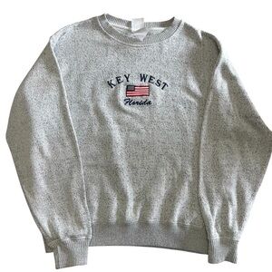 Surf Co Gray American Flag Embroidered Knit Key West Florida Sweatshirt Size XL
